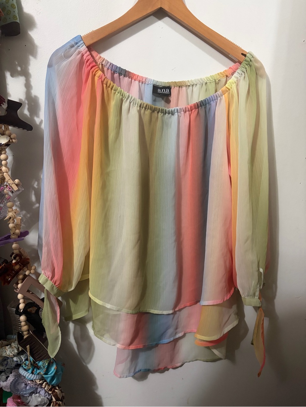 a.n.a Pastel Rainbow Off-Shoulder Blouse